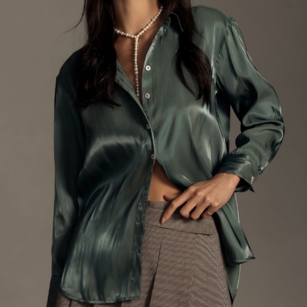 By Anthropologie Green Iridescent Shirt sz XL